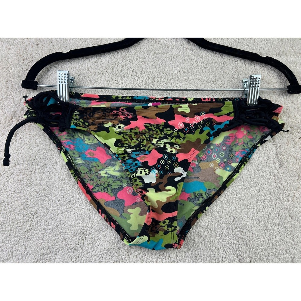 Op Bikini Bottom Womens Medium Multicolor Camo Swim Side Tie Drawstring Swimwear